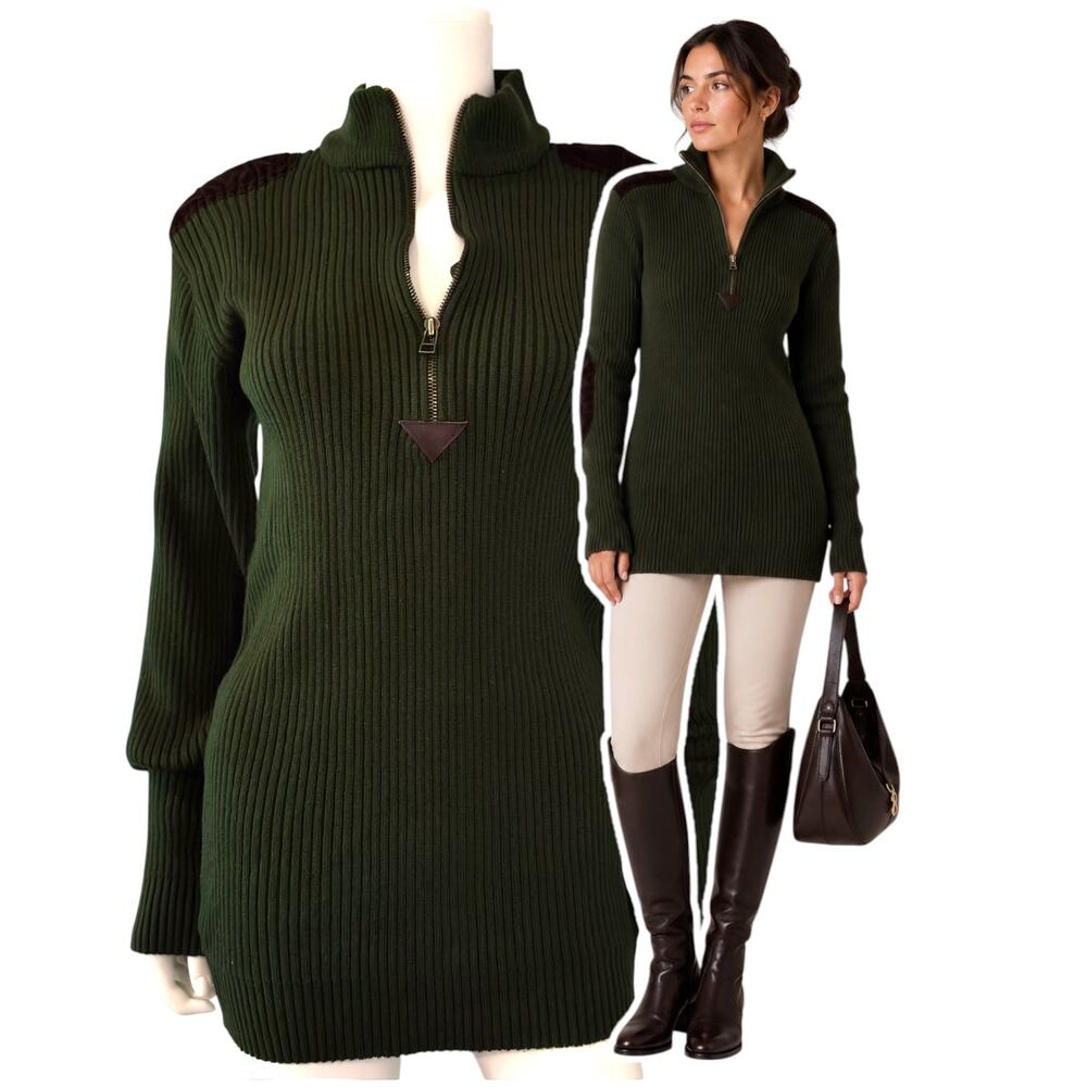 Rothco Olive Green Commando Sweater Women’s Large Ribbed Quarter Zip Military